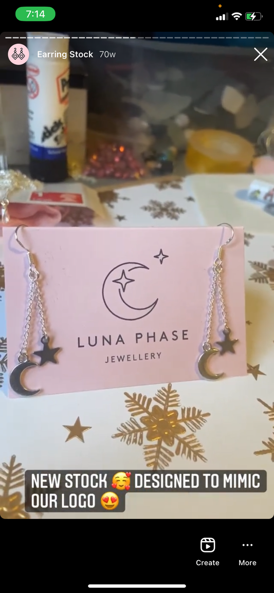 Dangling Moon and Star Earrings - Sterling Silver Hooks