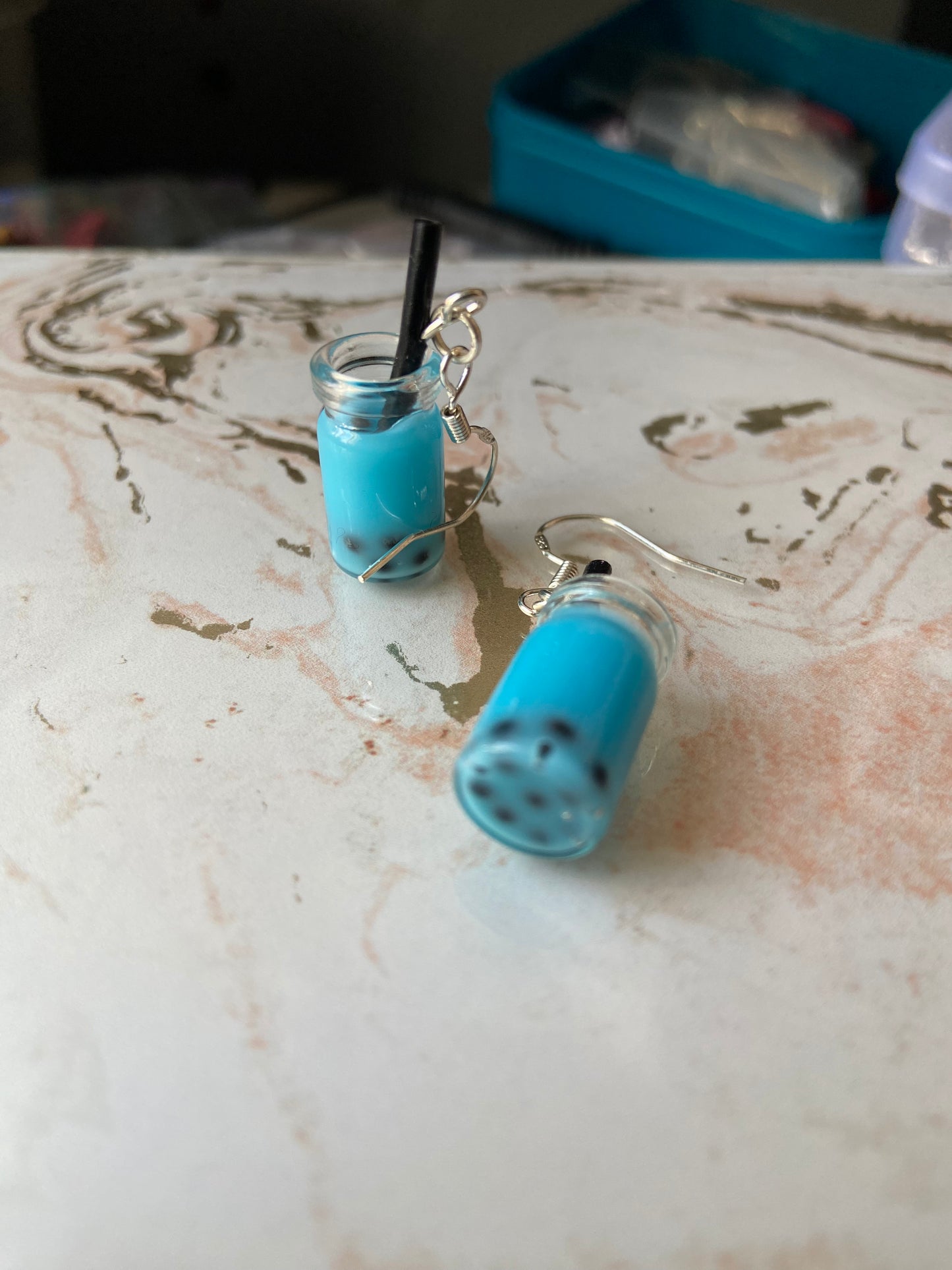 Blue Bubble Tea - Sterling Silver Hook Earrings