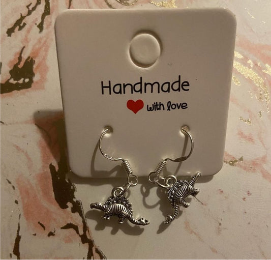 Dinosaur Stegosaurus Earrings - Sterling Silver Hooks