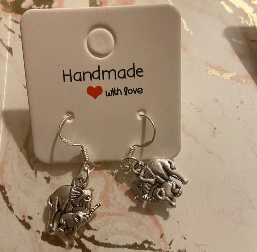 Elephant 🐘 and Baby Earrings - Sterling Silver Earrings